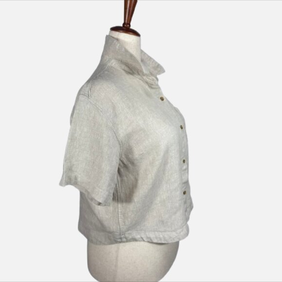 Athleta Retreat 100% Euroflax Linen Cropped Undyed Short Sleeve Shirt (Size M) - Picture 6 of 13